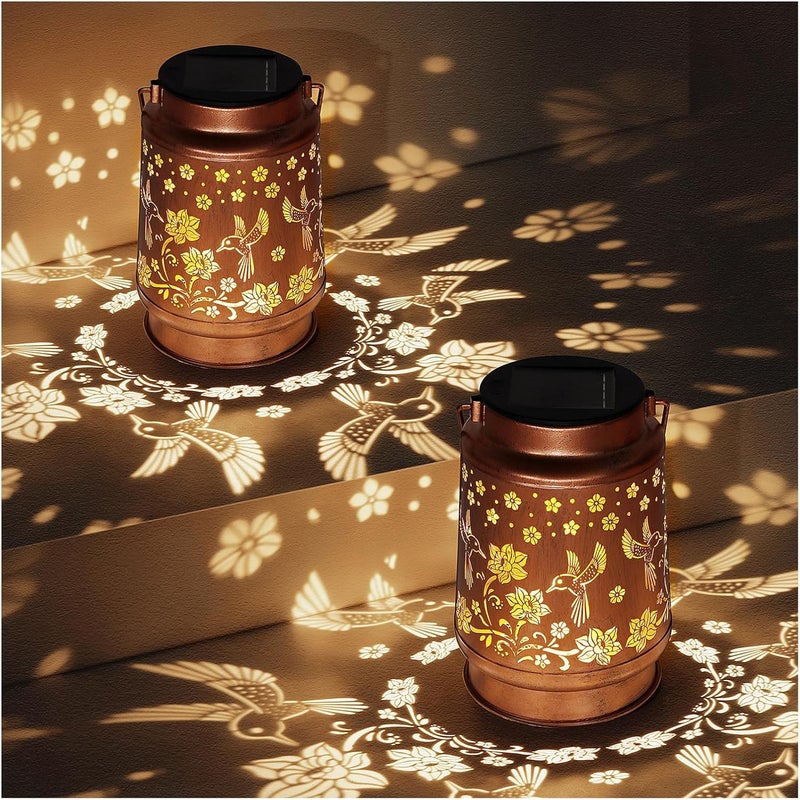 BODEVEDOB 2 Pack Solar Lanterns Outdoor Waterproof Hummingbird Garden Decor Birthday Gifts for Women Mom Grandma Hanging Solar Lights Metal Solar Decoration Outside for Yard,Patio,Backyard,Porch - Image 1
